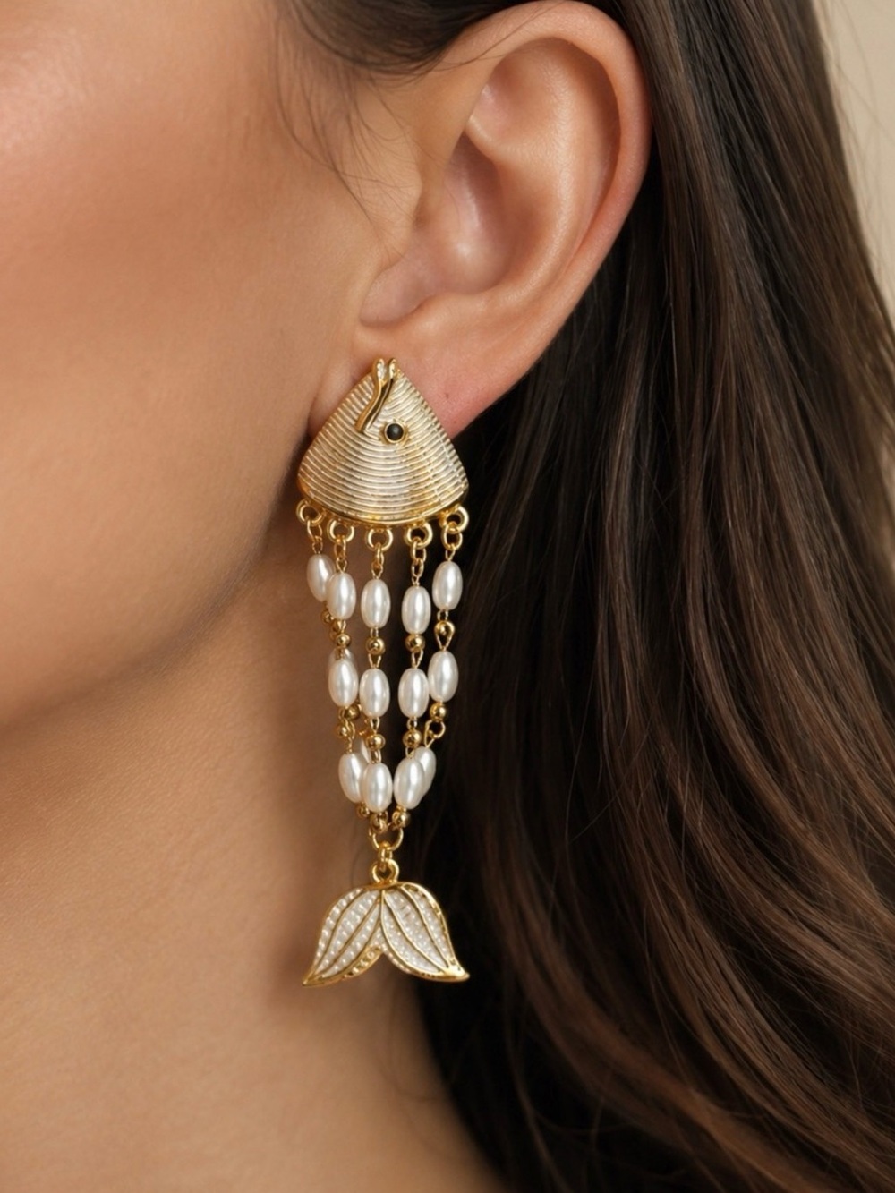 Fish Dangle Earrings with Pearls- Elegant Women's  Summet Jewelry